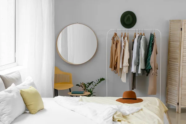 Interior Stylish Bedroom Clothes Rack — Stock Photo, Image