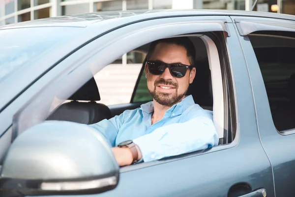 Handsome Man Driving Modern Car — Stock Photo, Image