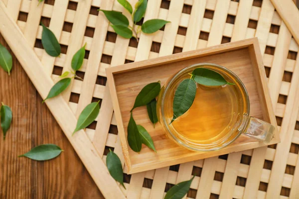 Cup Tasty Green Tea Wooden Table — Stock Photo, Image