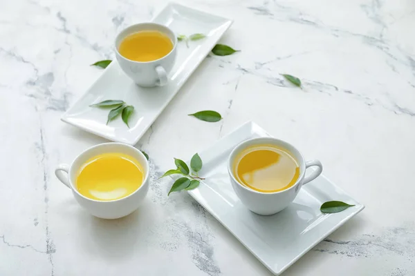 Cups Green Tea Light Background — Stock Photo, Image