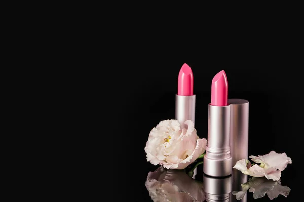 Beautiful Lipsticks Flower Black Background — Stock Photo, Image