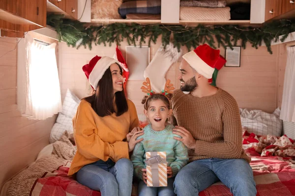 Happy Family Celebrating Christmas Motorhome — Stock Photo, Image