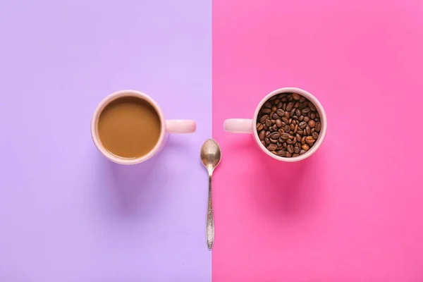 Samenstelling Met Koffie Bonen Kleur Achtergrond — Stockfoto