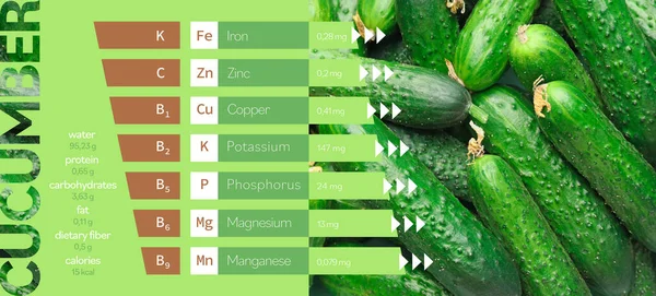 Komkommers Met Specifieke Componenten Kleur Achtergrond — Stockfoto