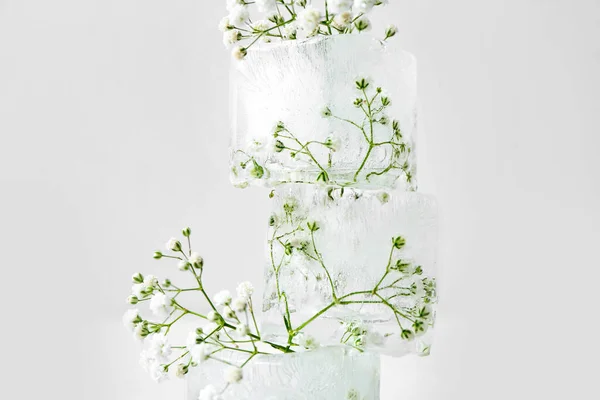 Schöne Blumen Eingefroren Eis Auf Hellem Hintergrund — Stockfoto