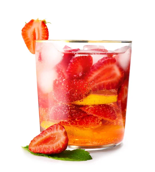 Glass Tasty Strawberry Mojito White Background — Stock Photo, Image