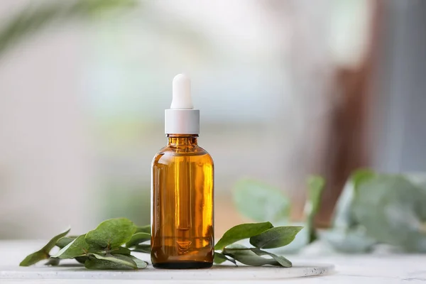 Bottle Eucalyptus Essential Oil Blurred Background — Stock Photo, Image