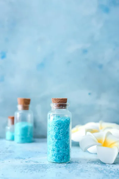 Spa Composition Sea Salt Color Background — Stock Photo, Image