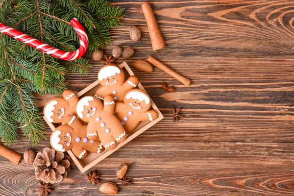 Julsammansättning Med Pepparkakor Kakor Trä Bakgrund — Stockfoto