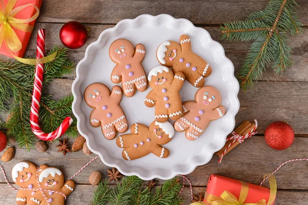Christmas Composition Gingerbread Cookies Wooden Background — Foto de Stock