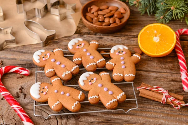 Christmas Composition Gingerbread Cookies Wooden Background — Stock Photo, Image