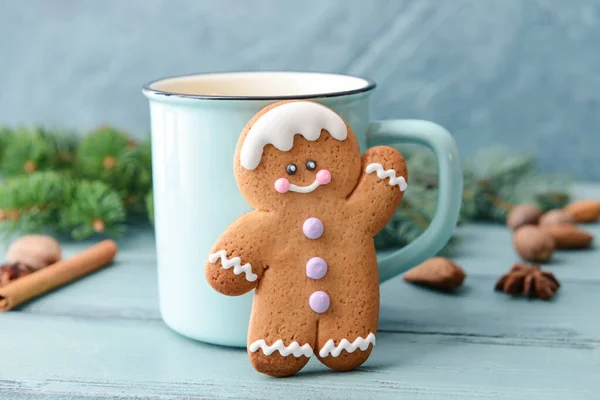 Tasty Gingerbread Cookie Cup Tea Table — Stock Photo, Image
