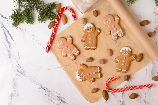 Christmas Composition Gingerbread Cookies White Background — Stock Photo, Image