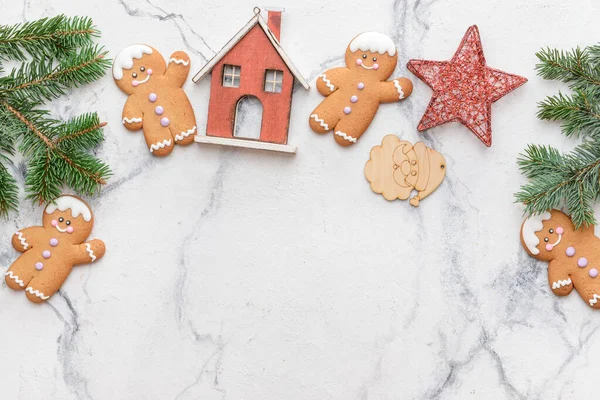 Christmas Composition Gingerbread Cookies White Background — Stock Photo, Image