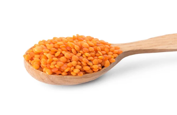 Spoon Red Lentils White Background — Stock Photo, Image