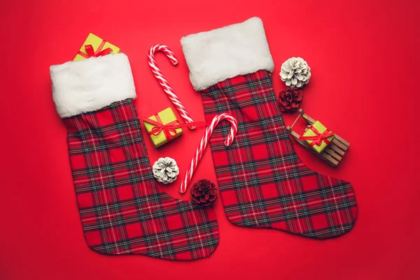 Composition Christmas Socks Color Background — Stock Photo, Image