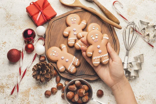 Woman Holding Tasty Christmas Cookie — Stock Photo, Image