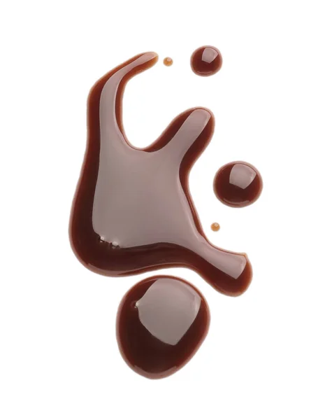 Verschüttete Flüssige Schokolade Auf Weißem Hintergrund — Stockfoto
