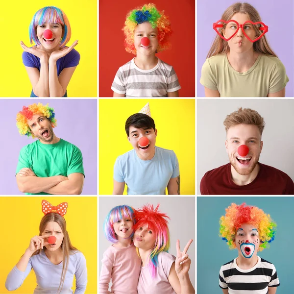 Collage People Celebrating April Fools Day — Stock Photo, Image