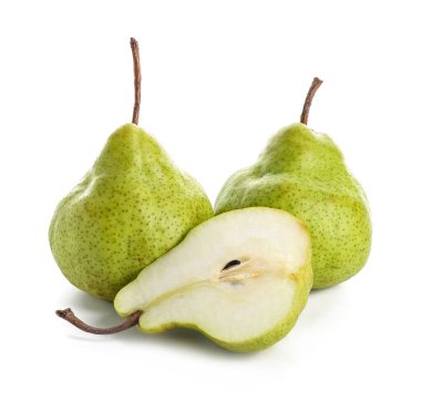 Beyaz zemin üzerinde taze olgun armutlar