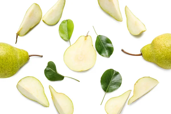 Fresh Ripe Pears White Background — Stock Photo, Image
