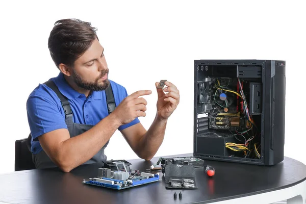 Technician Repairing Computer White Background — Stock Photo, Image