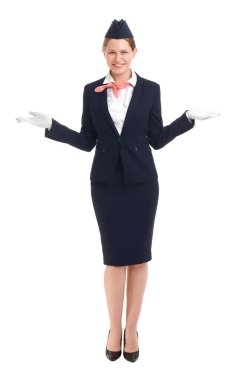 Beyaz arka planda güzel hostes