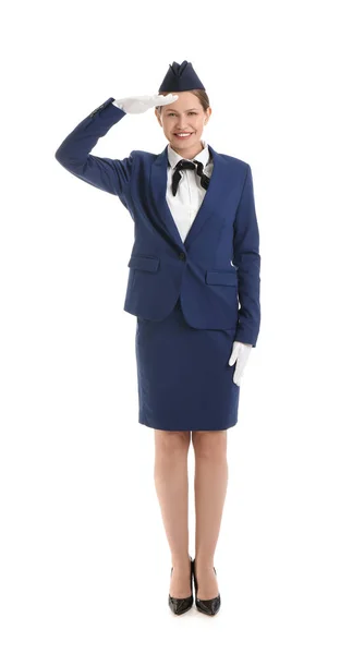 Beautiful Stewardess White Background — Stock Photo, Image