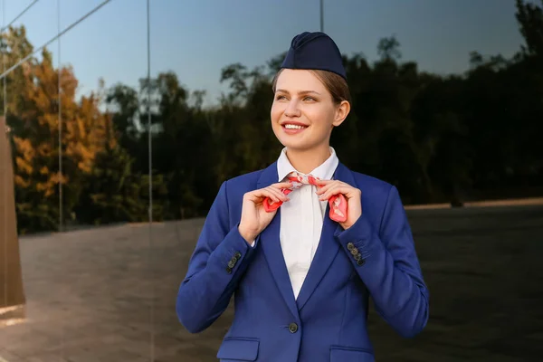 Portrait Young Stewardess Outdoors — Stock Photo, Image