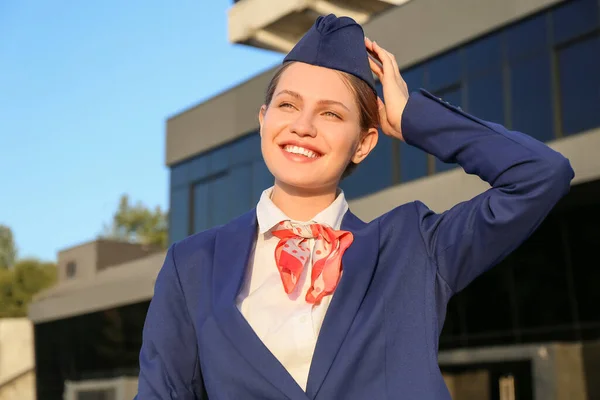 Portrait Young Stewardess Outdoors — Stock Photo, Image