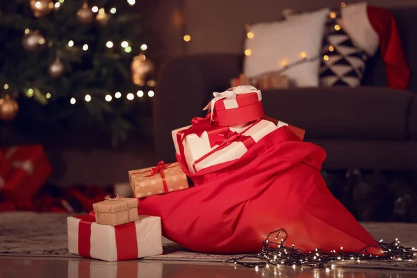 Santa Bag Christmas Gifts Room Night — Stock Photo, Image