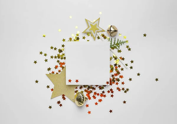 Beautiful Christmas Composition Blank Card White Background — Stock Photo, Image