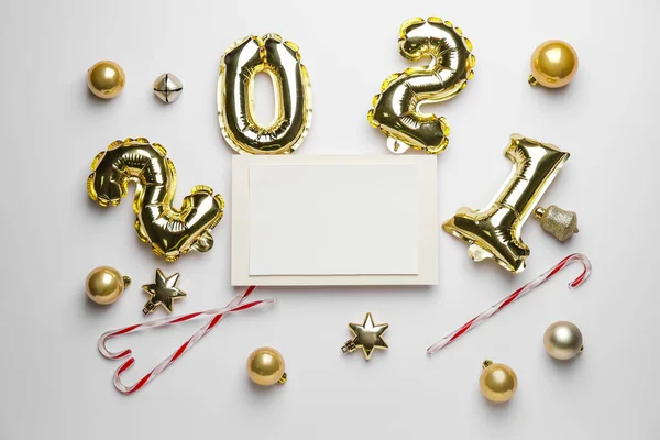 Beautiful New Year Composition Blank Card White Background — Stock Photo, Image