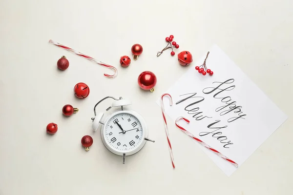 New Year Composition Alarm Clock Light Background — Foto de Stock