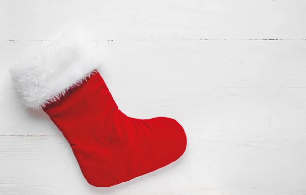 Christmas Sock White Wooden Background — Stock Photo, Image