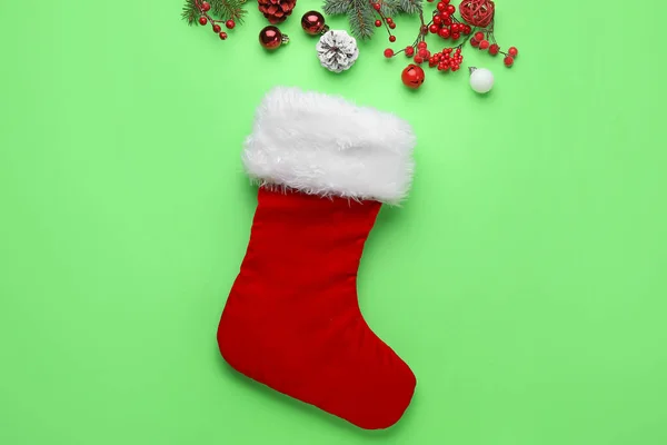 Composition Christmas Sock Color Background — Stock Photo, Image