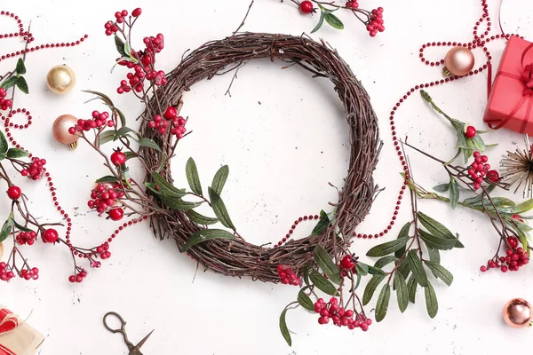 Beautiful Christmas Wreath Decor White Background — Stock Photo, Image