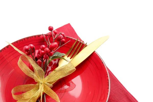 Beautiful Christmas Table Setting Mistletoe White Background — Stock Photo, Image