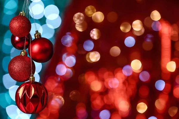 Hanging Christmas Balls Blurred Lights — Stock Photo, Image