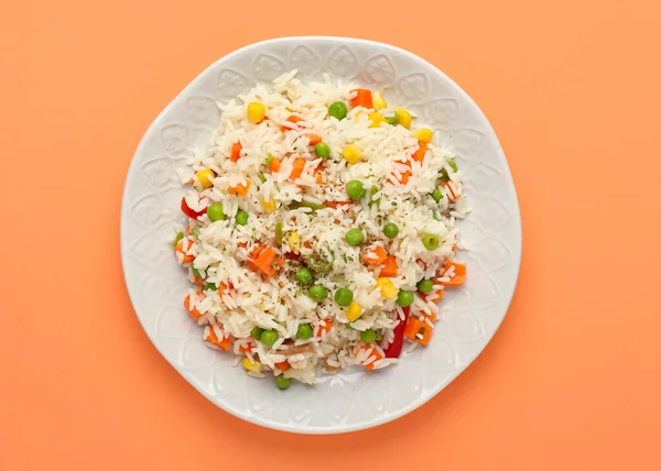 Plate Tasty Pilaf Color Background — Stock Photo, Image