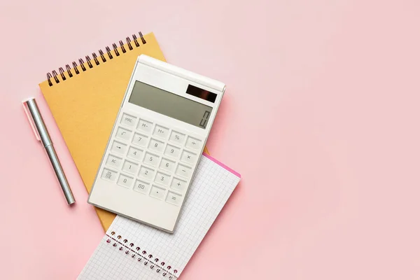 Digital Calculator Pen Notebooks Color Background — Stock Photo, Image