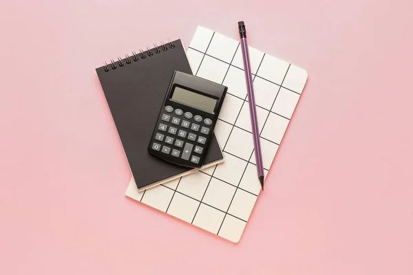 Digital Calculator Notebook Pencil Color Background — Foto de Stock