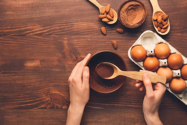 Woman Preparing Bakery Table Top View — Stock Photo, Image