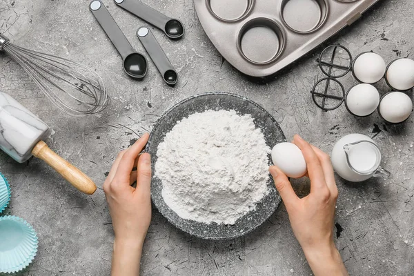 Woman Preparing Bakery Table Top View — Stock Photo, Image