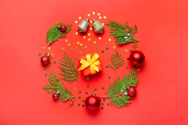 Beautiful Christmas Composition Color Background — Stock Photo, Image