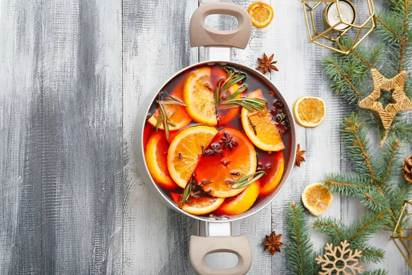 Saucepan Hot Mulled Wine Table — Stock Photo, Image