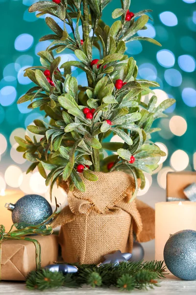 ぼやけた光に対するミステリー植物と美しいクリスマスの組成 — ストック写真