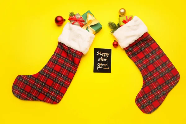 Composition Christmas Socks Color Background — Stock Photo, Image