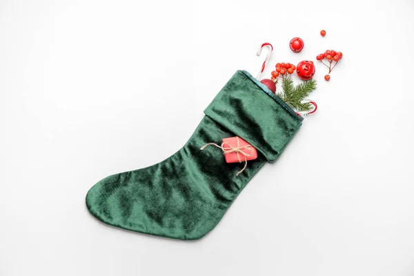 Composition Christmas Sock White Background — Stock Photo, Image
