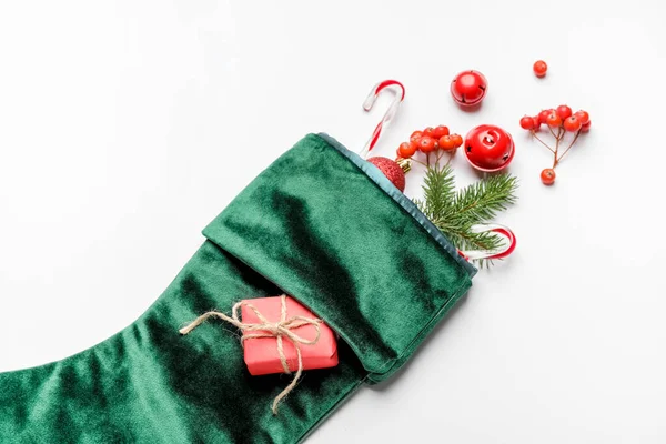 Composition Christmas Sock White Background — Stock Photo, Image